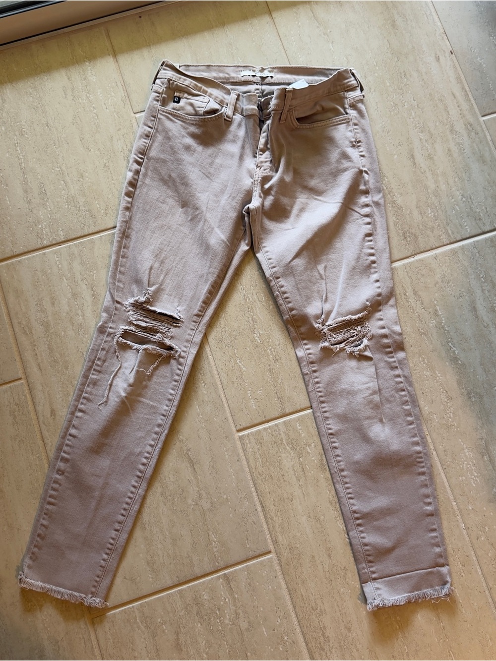 KanCan Skinny Ripped Jeans in Light Taupe